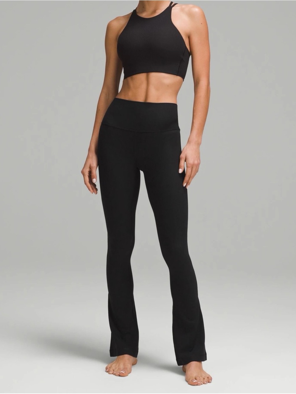 Lululemon High Rise Ribbed Mini Flared Pant, size 4, Black, Nulu, 31”